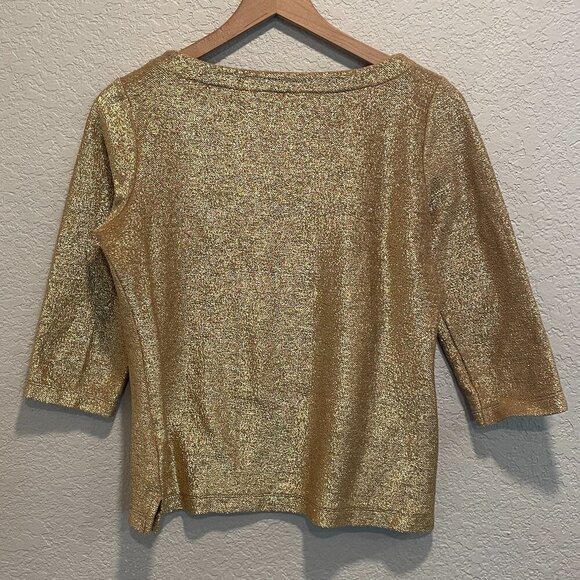 Banana Republic 3/4 Sleeve Gold Metallic Pullover Small - Picture 5 of 5